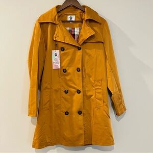 SaphiRose Women’s Hooded Belted Rain Coat Jacket Golden Mustard Plaid Lined M